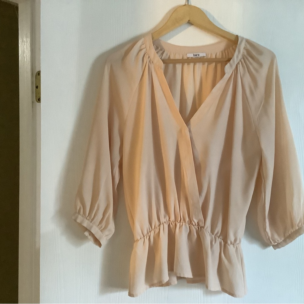 Bar III Light Peach Color Wrap Peplum Blouse